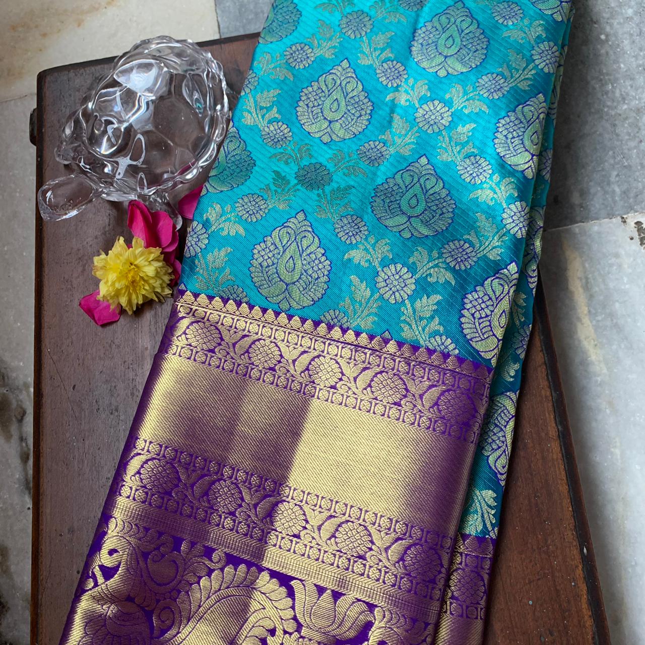 Blue Pure Kanchipuram Silk Sarees Online Shopping | Kanjivaram Soft Silk  Saree